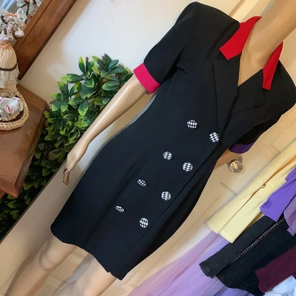 Vtg 80’s mini DRESS purple red black short sleeve New Wave S M - Picture 8 of 10